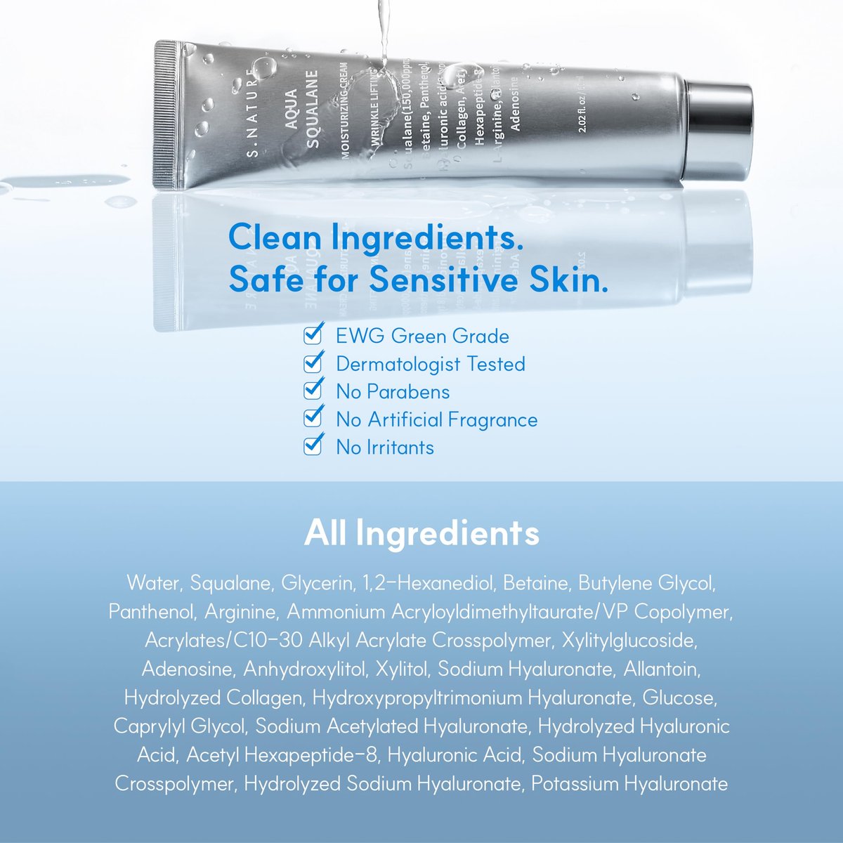 S.NATURE Limited Holiday Gift Set for Hydration & Glass Skin | Aqua Squalane Cream 60ml + Aqua Oasis Toner 12ml | Korean Skin Care Set Avelisse