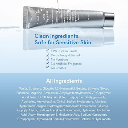 S.NATURE Limited Holiday Gift Set for Hydration & Glass Skin | Aqua Squalane Cream 60ml + Aqua Oasis Toner 12ml | Korean Skin Care Set Avelisse