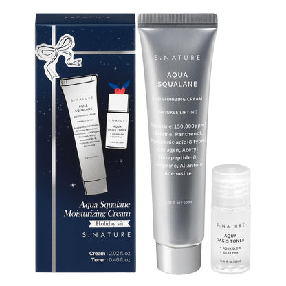 S.NATURE Limited Holiday Gift Set for Hydration & Glass Skin | Aqua Squalane Cream 60ml + Aqua Oasis Toner 12ml | Korean Skin Care Set Avelisse