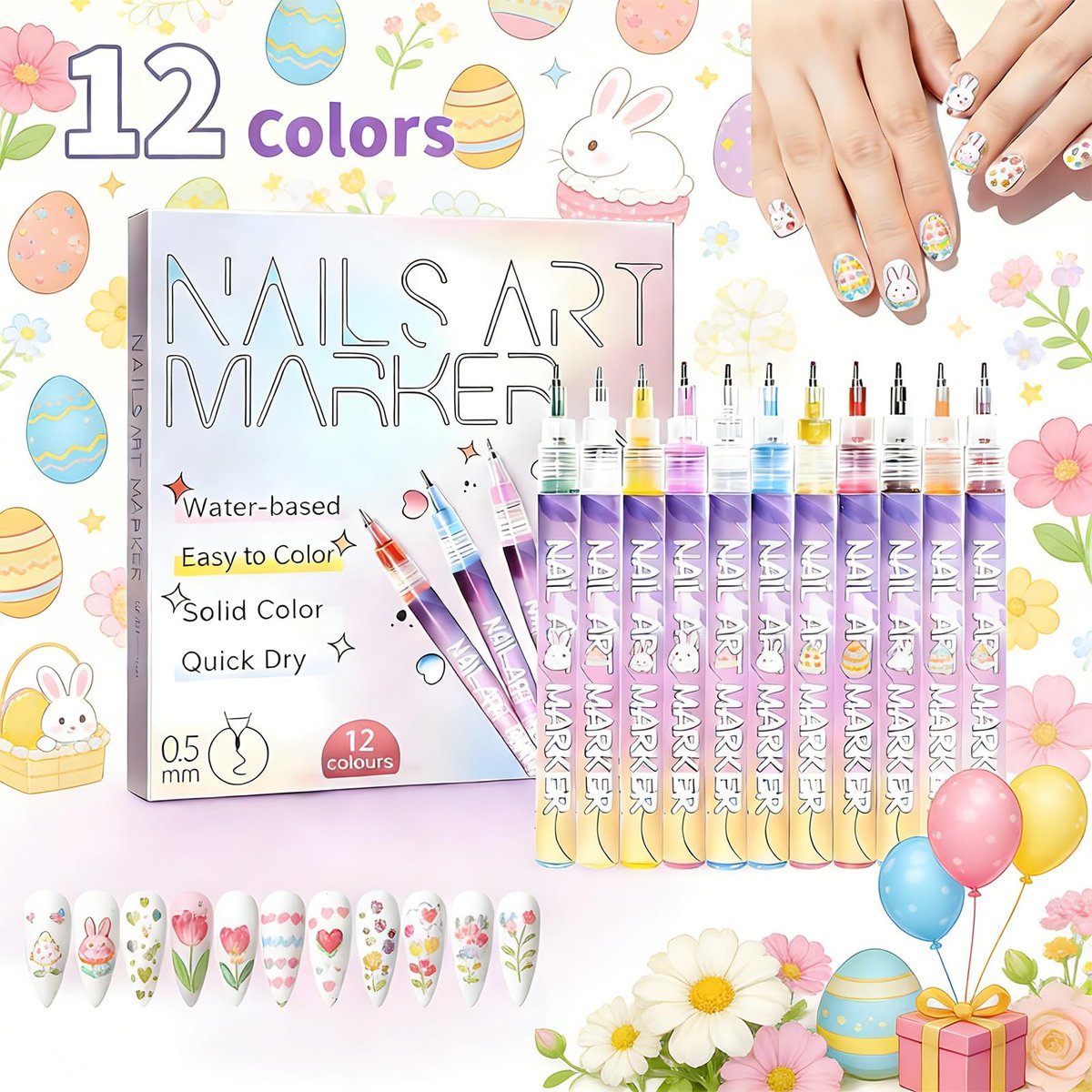 TUONU 12-Color Nail Art Pens Set - Fine Tip 0.5mm Nail Art Markers for DIY Nail Design, Dotting, Drawing, and Painting - Perfect for Home and Salon Use - görsel 4