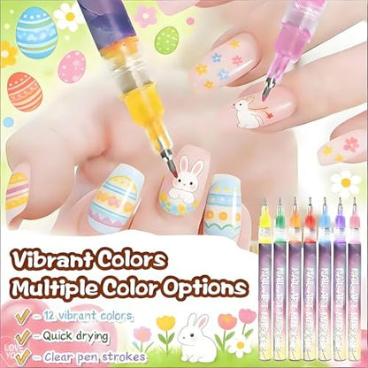 TUONU 12-Color Nail Art Pens Set - Fine Tip 0.5mm Nail Art Markers for DIY Nail Design, Dotting, Drawing, and Painting - Perfect for Home and Salon Use