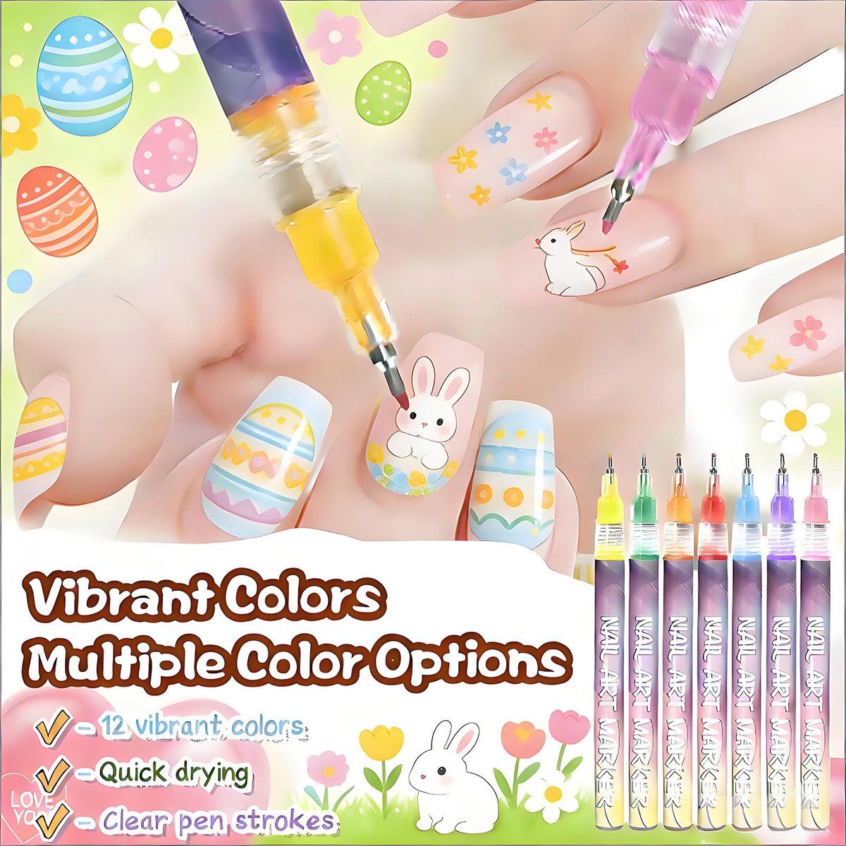 TUONU 12-Color Nail Art Pens Set - Fine Tip 0.5mm Nail Art Markers for DIY Nail Design, Dotting, Drawing, and Painting - Perfect for Home and Salon Use - görsel 12