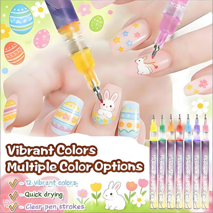 TUONU 12-Color Nail Art Pens Set - Fine Tip 0.5mm Nail Art Markers for DIY Nail Design, Dotting, Drawing, and Painting - Perfect for Home and Salon Use