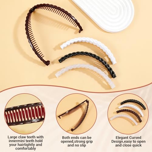 Nogeqi 4 Pcs Banana Hair Clips - Non-Slip Double Comb Hair Claws for Thick Curly Hair - Vintage Ponytail Holder Styling Accessories (Black, Brown, White, Clear) - görsel 14
