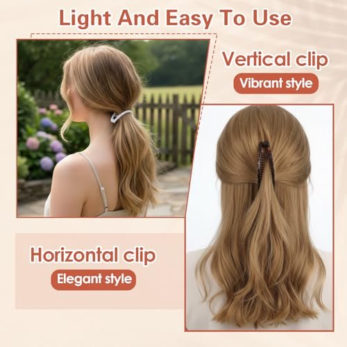 Nogeqi 4 Pcs Banana Hair Clips - Non-Slip Double Comb Hair Claws for Thick Curly Hair - Vintage Ponytail Holder Styling Accessories (Black, Brown, White, Clear) - görsel 8