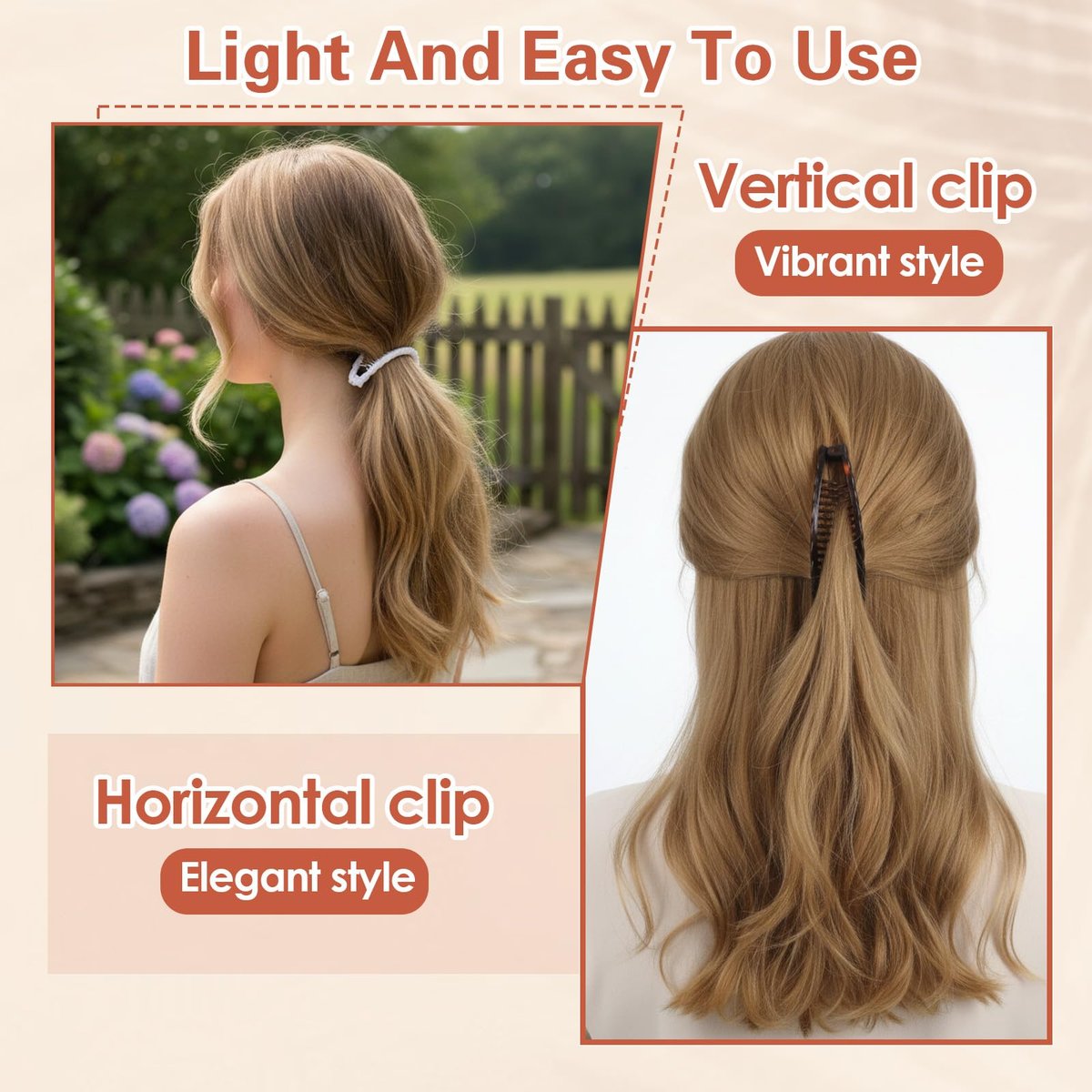 Nogeqi 4 Pcs Banana Hair Clips - Non-Slip Double Comb Hair Claws for Thick Curly Hair - Vintage Ponytail Holder Styling Accessories (Black, Brown, White, Clear) - görsel 7