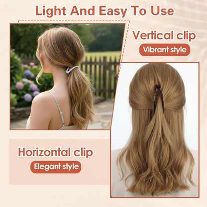 Nogeqi 4 Pcs Banana Hair Clips - Non-Slip Double Comb Hair Claws for Thick Curly Hair - Vintage Ponytail Holder Styling Accessories (Black, Brown, White, Clear)