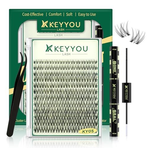 KEYYOU LASH Lash Clusters Kit Natural 144pcs 8-16MIX Wispy Lash Clusters C Curl with Bond and Seal, Remover, Applicators for DIY Fluffy Eyelash Clusters at Home - görsel 2