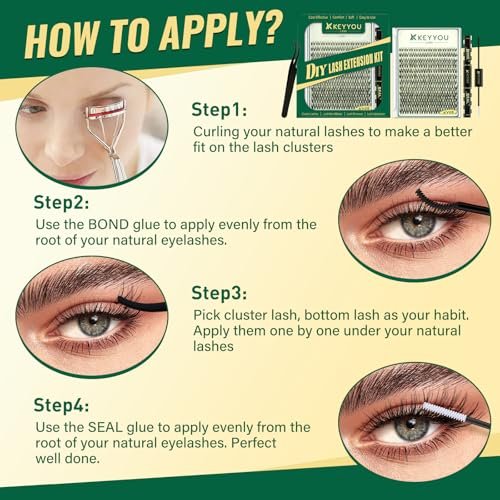 KEYYOU LASH Lash Clusters Kit Natural 144pcs 8-16MIX Wispy Lash Clusters C Curl with Bond and Seal, Remover, Applicators for DIY Fluffy Eyelash Clusters at Home - görsel 12