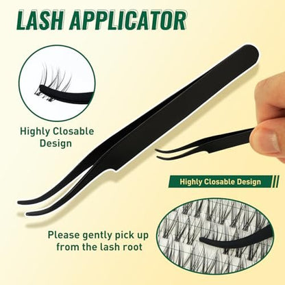 KEYYOU LASH Lash Clusters Kit Natural 144pcs 8-16MIX Wispy Lash Clusters C Curl with Bond and Seal, Remover, Applicators for DIY Fluffy Eyelash Clusters at Home