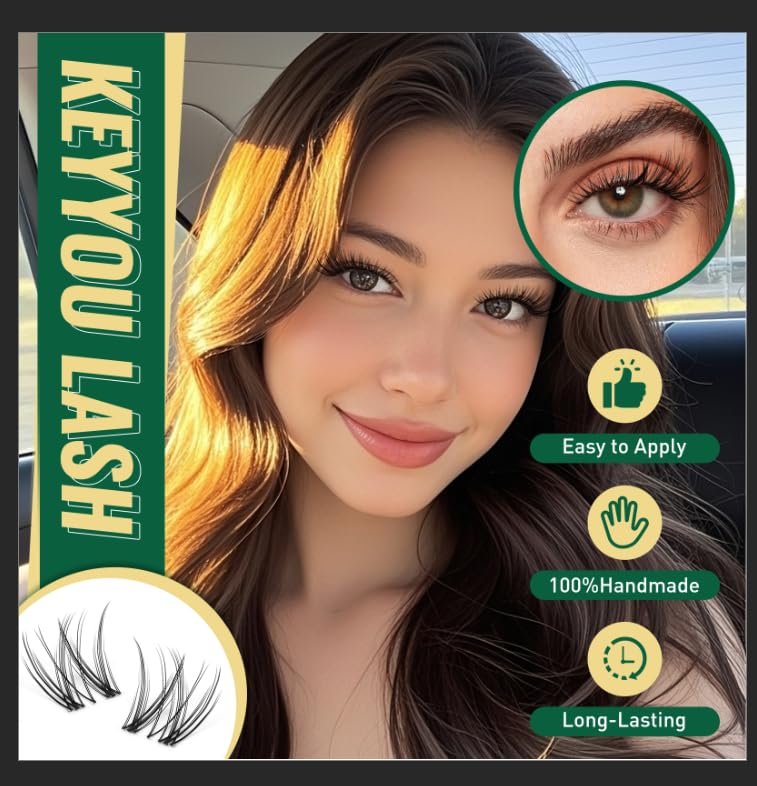 KEYYOU LASH Lash Clusters Kit Natural 144pcs 8-16MIX Wispy Lash Clusters C Curl with Bond and Seal, Remover, Applicators for DIY Fluffy Eyelash Clusters at Home - görsel 6
