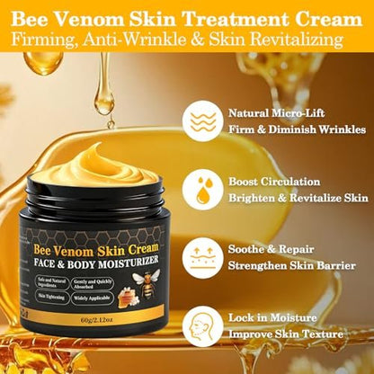 Lustrchron 2-Pack Bee Venom Skin Cream – Natural Anti-Aging Moisturizer for Face & Body, Wrinkle Lift & Firming, Reduces Blemishes (2 x 60g) Avelisse
