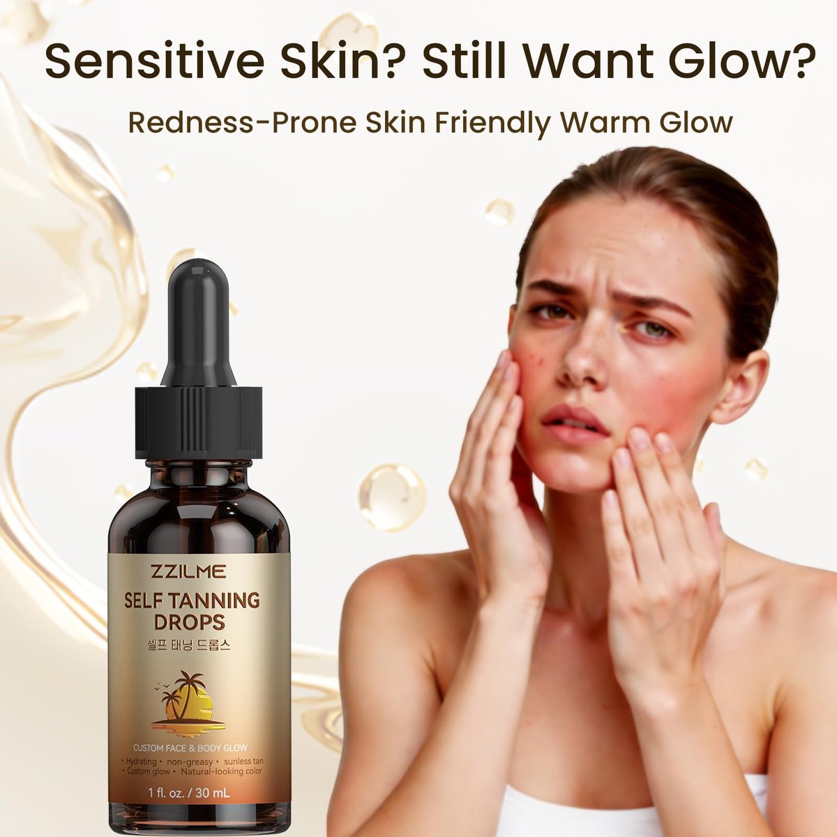 ZZILME Self Tanning Drops for Face & Body - Customizable Glow with Niacinamide, Vitamin C & Hyaluronic Acid, Gradual Sunless Tanner Serum, Non-Comedogenic Bronzing Drops 1.0 fl oz Avelisse