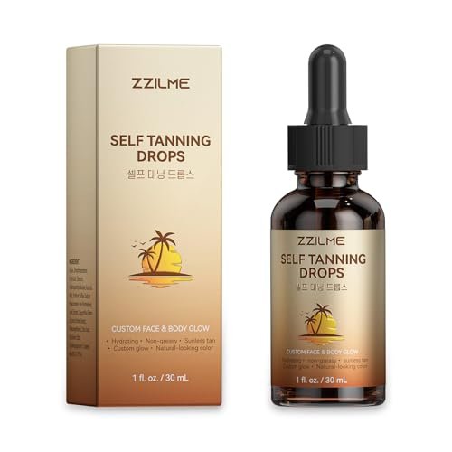 ZZILME Self Tanning Drops for Face & Body - Customizable Glow with Niacinamide, Vitamin C & Hyaluronic Acid, Gradual Sunless Tanner Serum, Non-Comedogenic Bronzing Drops 1.0 fl oz Avelisse