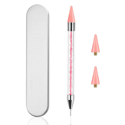 Rhinestone Picker Dotting Pen with Extra Wax Heads – Double Head Nail Art Wax Pen for DIY Manicure (Pink)