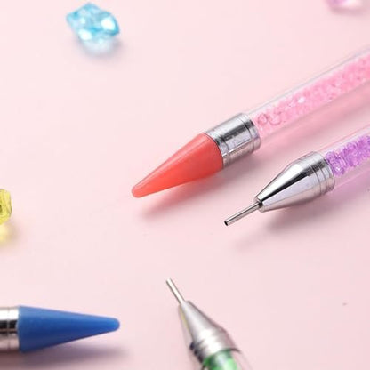Rhinestone Picker Dotting Pen with Extra Wax Heads – Double Head Nail Art Wax Pen for DIY Manicure (Pink)