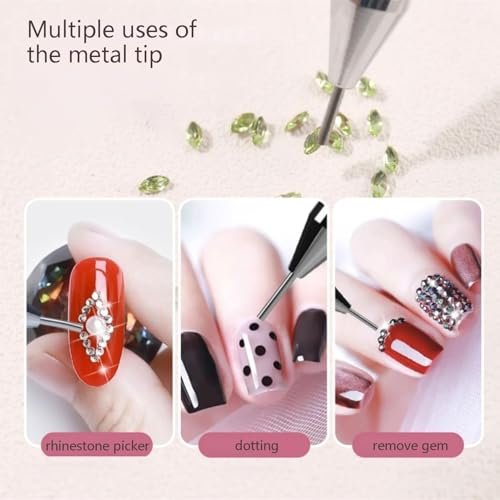 Rhinestone Picker Dotting Pen with Extra Wax Heads – Double Head Nail Art Wax Pen for DIY Manicure (Pink) - görsel 12