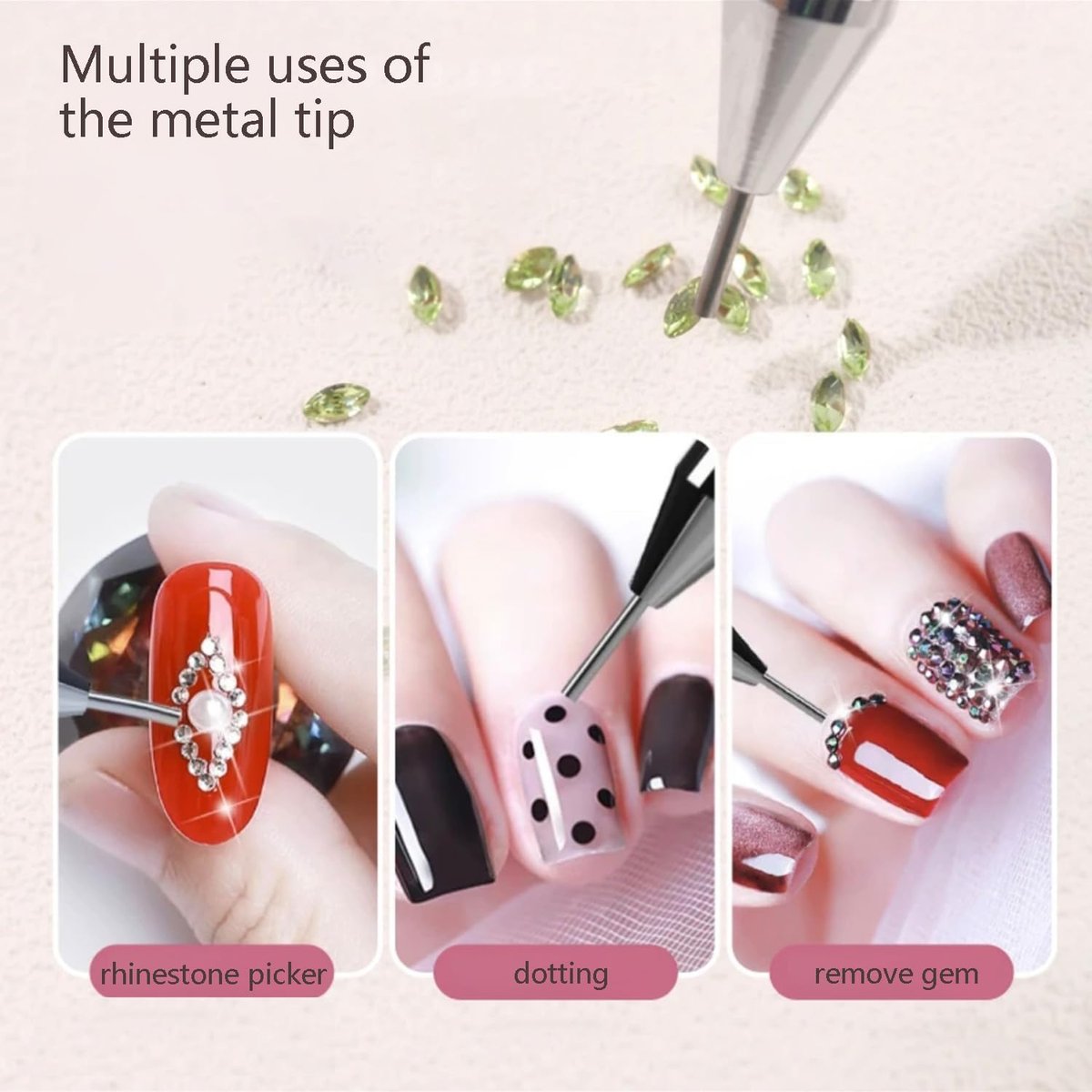 Rhinestone Picker Dotting Pen with Extra Wax Heads – Double Head Nail Art Wax Pen for DIY Manicure (Pink) - görsel 11