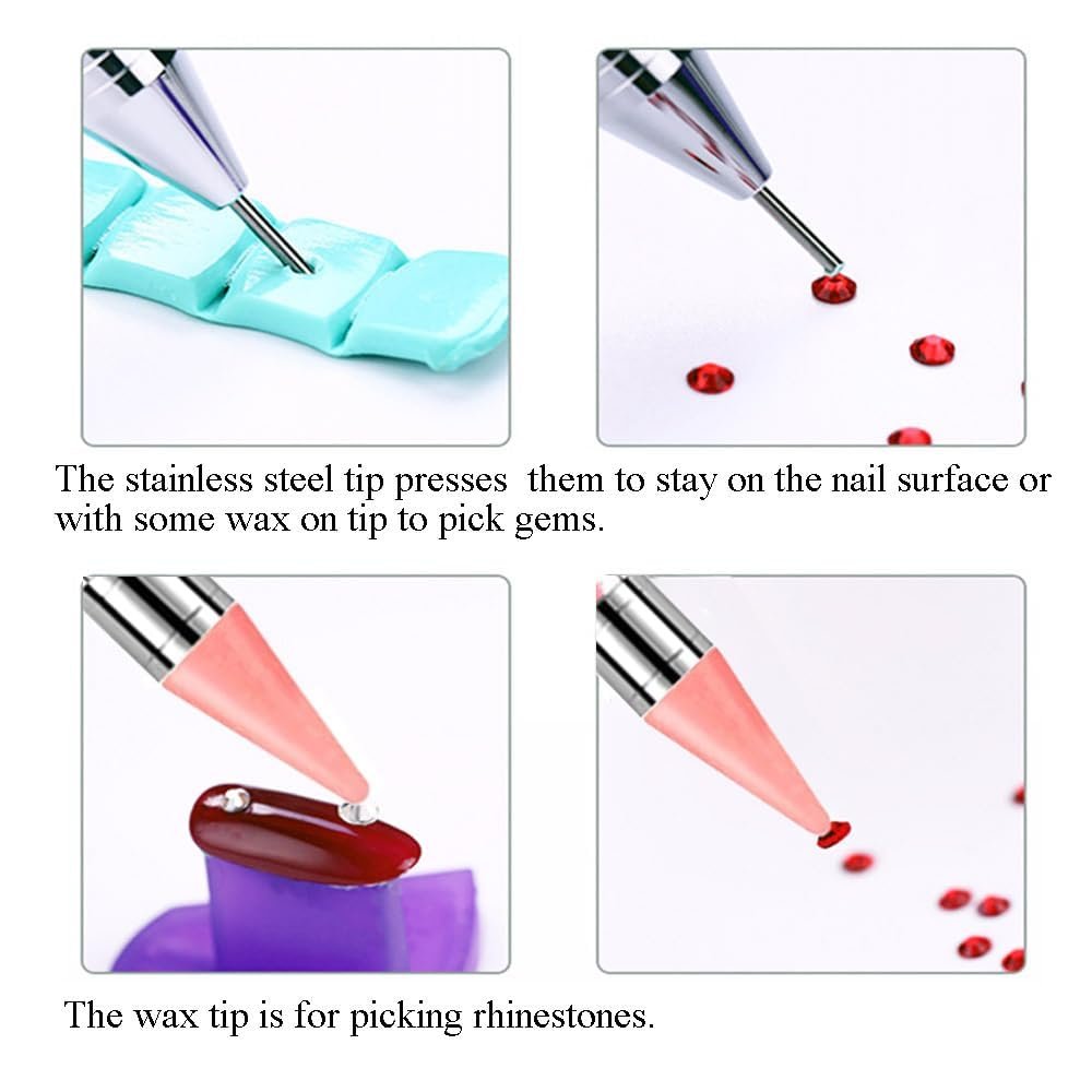 Rhinestone Picker Dotting Pen with Extra Wax Heads – Double Head Nail Art Wax Pen for DIY Manicure (Pink) - görsel 7