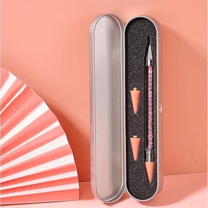 Rhinestone Picker Dotting Pen with Extra Wax Heads – Double Head Nail Art Wax Pen for DIY Manicure (Pink)