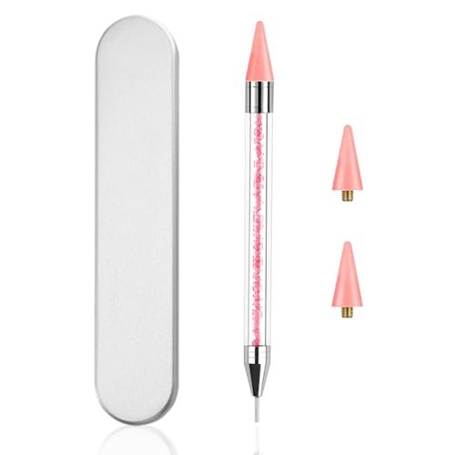 Rhinestone Picker Dotting Pen with Extra Wax Heads – Double Head Nail Art Wax Pen for DIY Manicure (Pink) - görsel 2