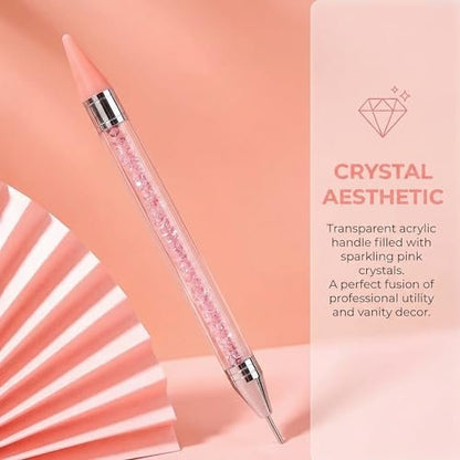 Rhinestone Picker Dotting Pen with Extra Wax Heads – Double Head Nail Art Wax Pen for DIY Manicure (Pink)