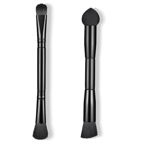 2-Piece Dual-Ended Hairline Powder Brush Set – Travel Makeup Powder Brush with Sponge Tip & Soft Bristles for Concealer, Contour, Root Touch-Up - görsel 2