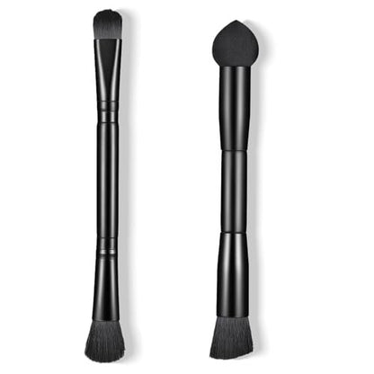 2-Piece Dual-Ended Hairline Powder Brush Set – Travel Makeup Powder Brush with Sponge Tip & Soft Bristles for Concealer, Contour, Root Touch-Up