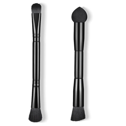 2-Piece Dual-Ended Hairline Powder Brush Set – Travel Makeup Powder Brush with Sponge Tip & Soft Bristles for Concealer, Contour, Root Touch-Up