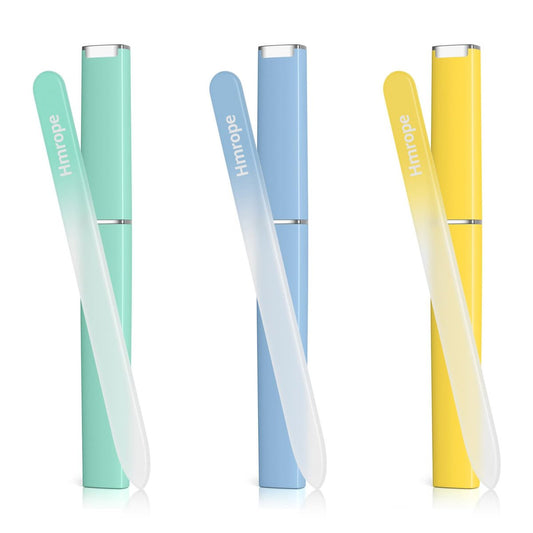 HMROPE 3 Pack Crystal Glass Nail File with Case - Professional Nano Glass Nail Files for Natural Nails, Etched Double-Sided Fingernail Files, Manicure Salon Nail Care for Women and Men