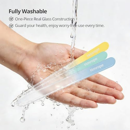 HMROPE 3 Pack Crystal Glass Nail File with Case - Professional Nano Glass Nail Files for Natural Nails, Etched Double-Sided Fingernail Files, Manicure Salon Nail Care for Women and Men