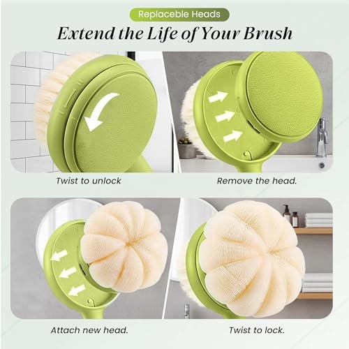 LEYLIVELLA Back Scrubber for Shower with Long Handle (15.7") – Dual-Sided Bath Brush with Loofah Sponge, Replaceable Heads, Easy Reach for Back & Body, Includes 2 Wall Hooks - görsel 10