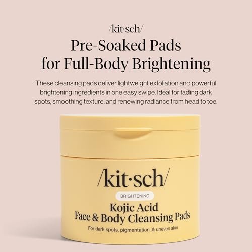Kitsch Kojic Acid Cleansing Pads with Turmeric & Cica – Exfoliating & Brightening Face and Body Pads (50 Count) Avelisse