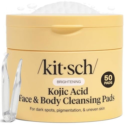 Kitsch Kojic Acid Cleansing Pads with Turmeric & Cica – Exfoliating & Brightening Face and Body Pads (50 Count) Avelisse