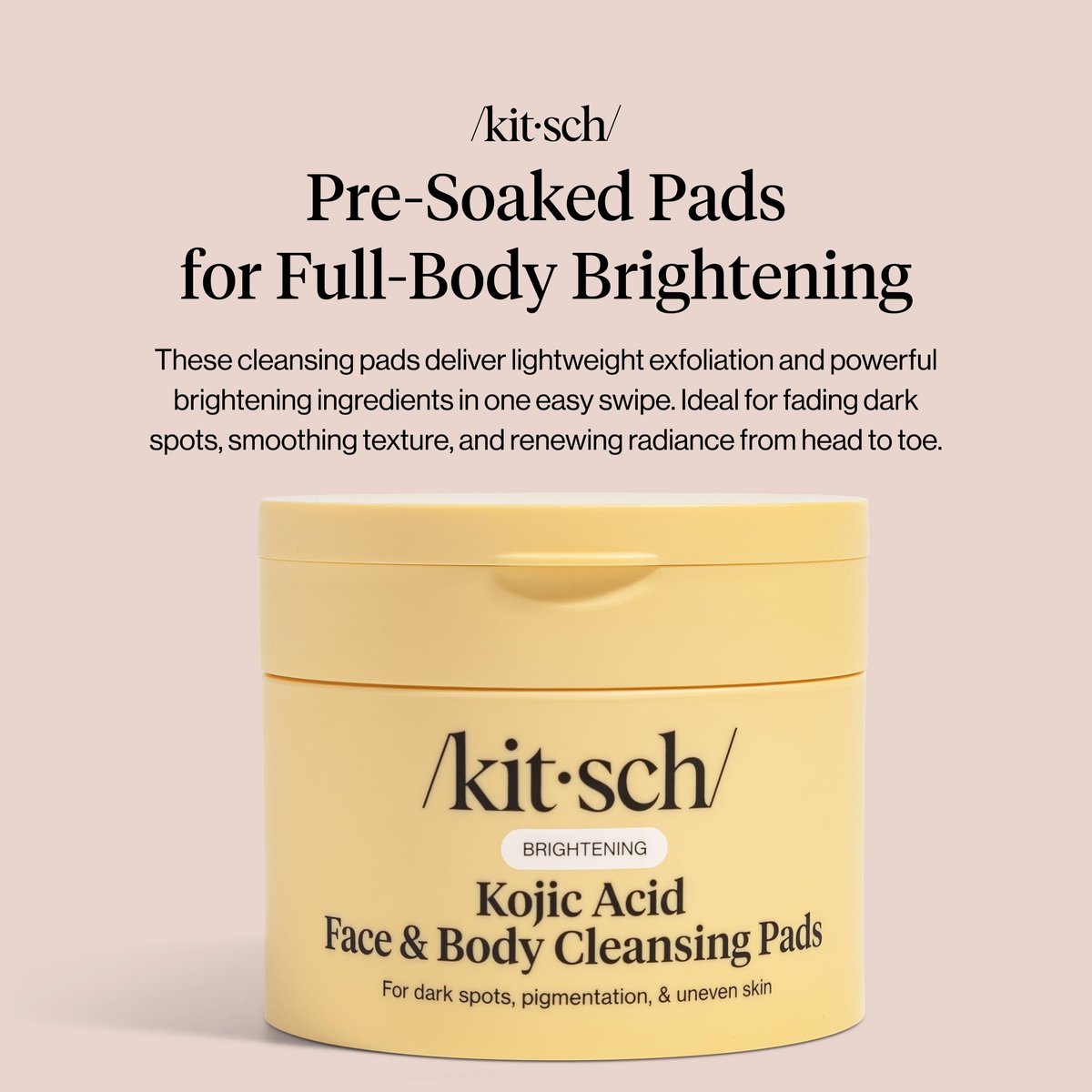 Kitsch Kojic Acid Cleansing Pads with Turmeric & Cica – Exfoliating & Brightening Face and Body Pads (50 Count) Avelisse