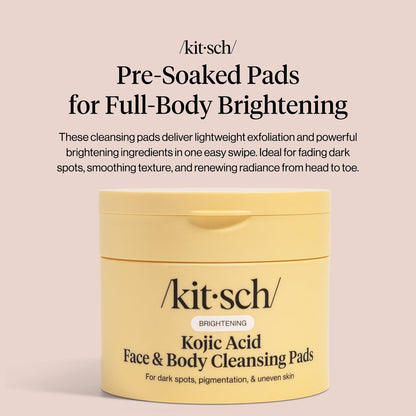 Kitsch Kojic Acid Cleansing Pads with Turmeric & Cica – Exfoliating & Brightening Face and Body Pads (50 Count) Avelisse