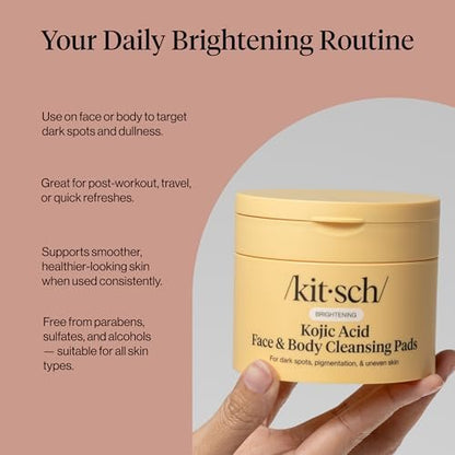 Kitsch Kojic Acid Cleansing Pads with Turmeric & Cica – Exfoliating & Brightening Face and Body Pads (50 Count) Avelisse