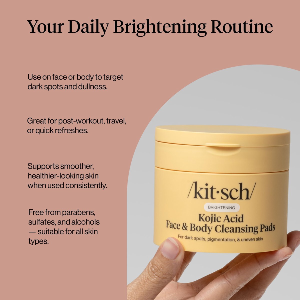 Kitsch Kojic Acid Cleansing Pads with Turmeric & Cica – Exfoliating & Brightening Face and Body Pads (50 Count) Avelisse