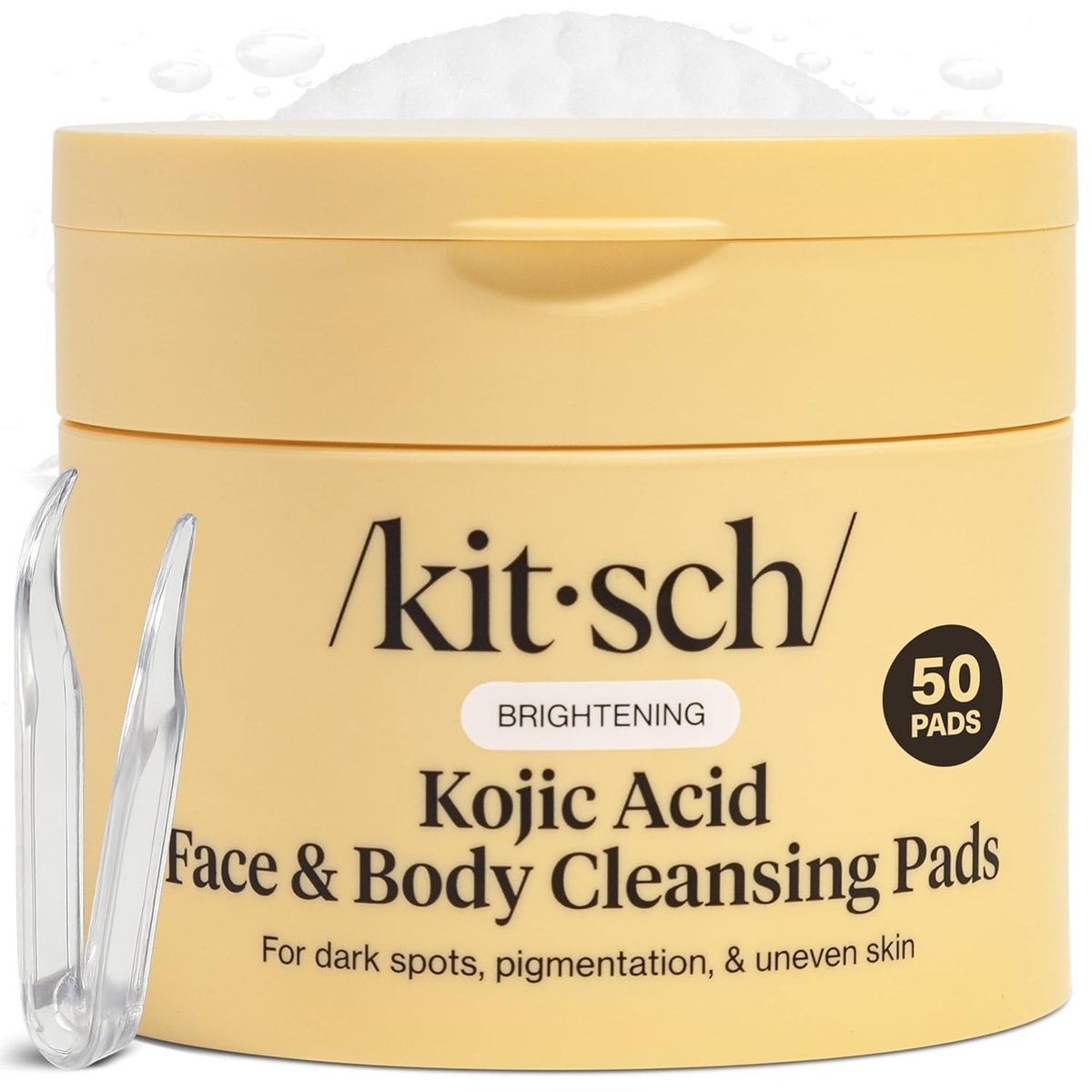 Kitsch Kojic Acid Cleansing Pads with Turmeric & Cica – Exfoliating & Brightening Face and Body Pads (50 Count) Avelisse
