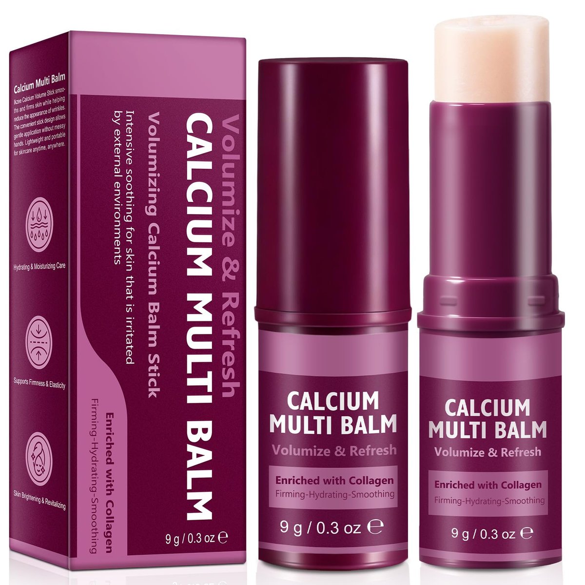 Calcium Multi Balm Stick 2-Pack | Anti-Aging Korean Collagen Cream for Firming, Lifting & Hydrating Face, Neck & Eyes Avelisse