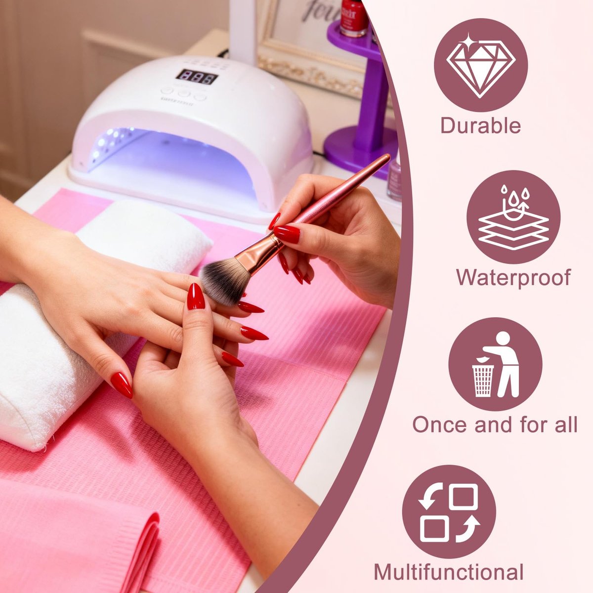 40-Pack Disposable Nail Mats for Manicure & Pedicure - Pink Waterproof Desk Protection for Salon & Home Use - görsel 11