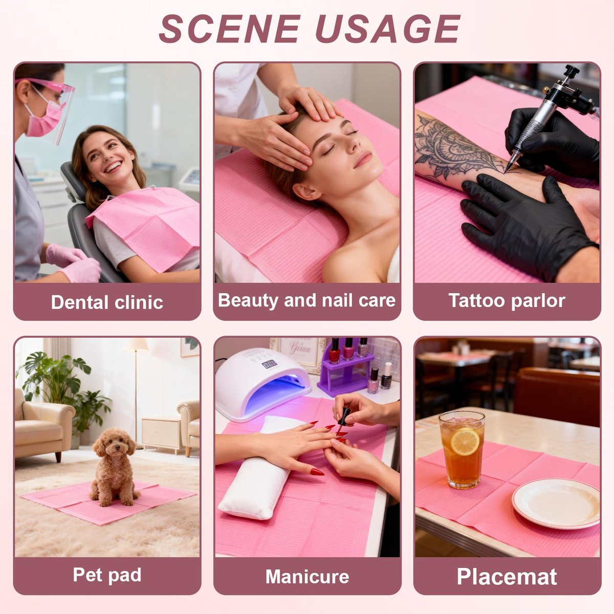 40-Pack Disposable Nail Mats for Manicure & Pedicure - Pink Waterproof Desk Protection for Salon & Home Use - görsel 13