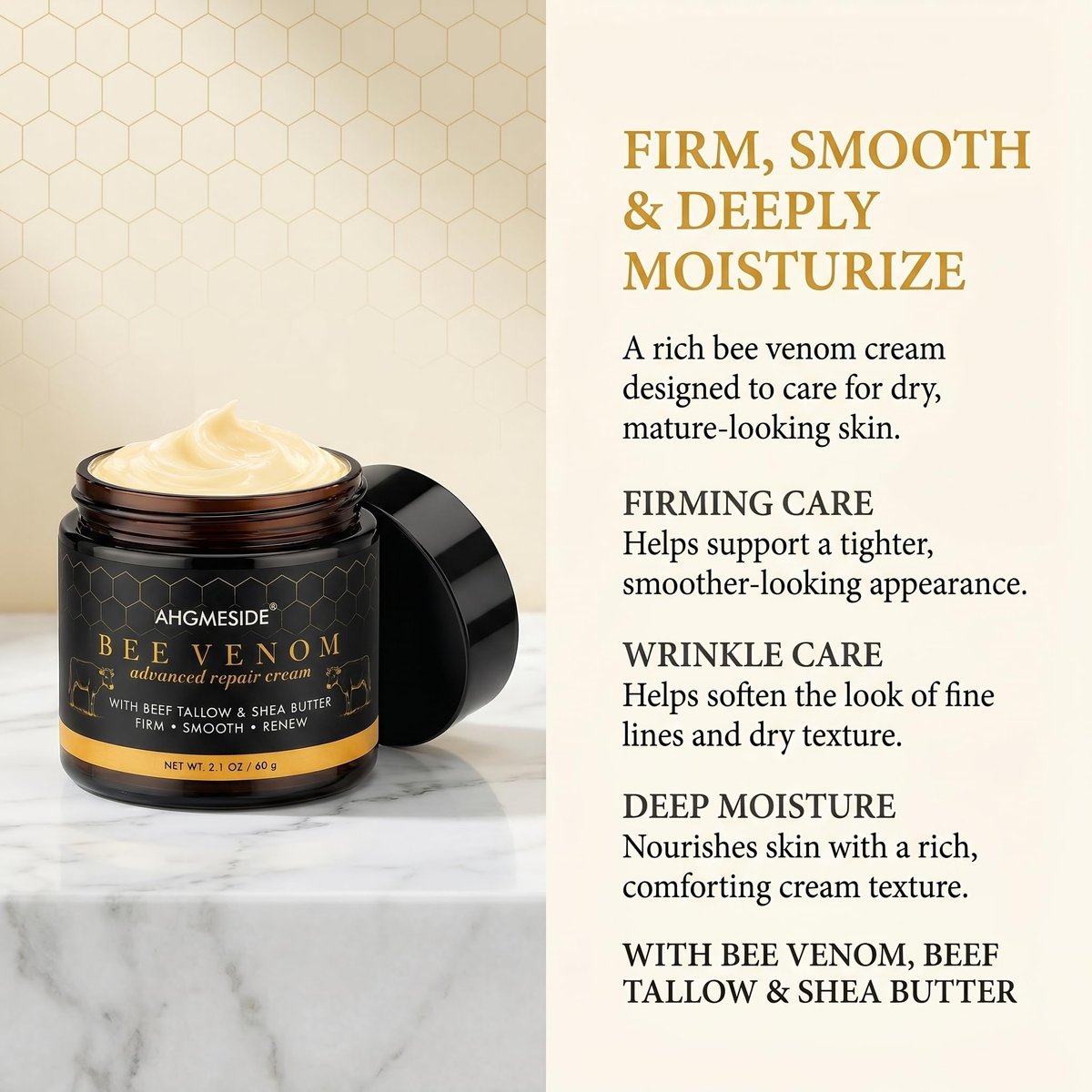 Bee Venom Cream – Natural Anti-Aging & Firming Moisturizer for Dry, Mature & Stressed Skin, 2.1 oz Avelisse