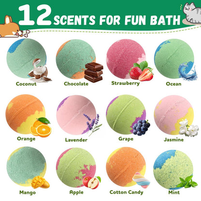12-Pack Kids Bath Bombs with Surprise Cat & Dog Toys Inside – Natural, Moisturizing, Safe for Sensitive Skin – Fun Fizzies for Boys, Girls & Toddlers Avelisse