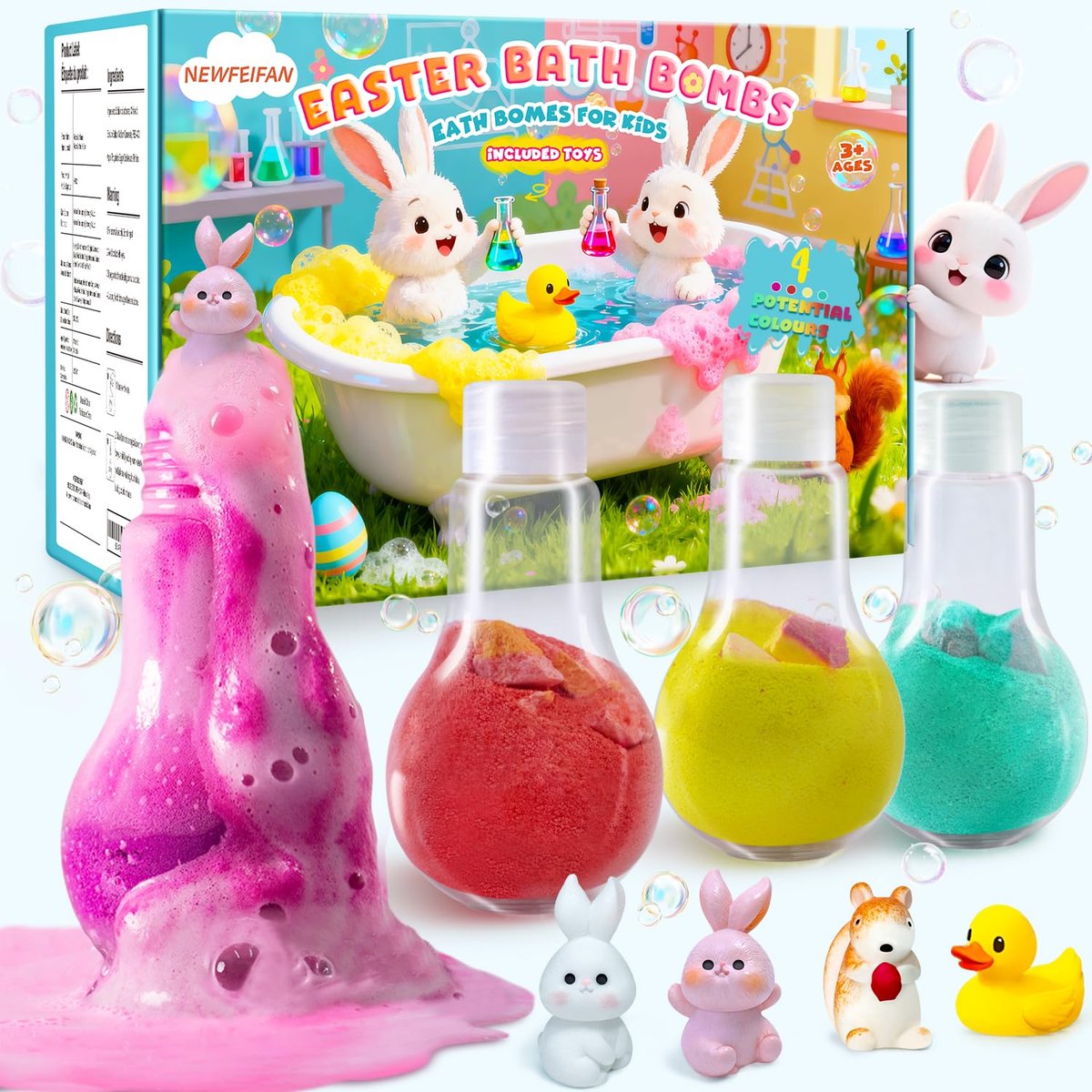 Easter Potions Bath Bombs for Kids with Surprise Toys Inside, 4-Pack Colorful Foam Explosion Bath Toys, Teen Easter Basket Stuffers for Boys & Girls Ages 4-12 Avelisse
