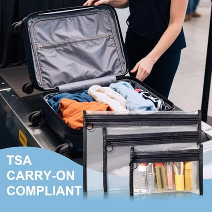 LMBTNCG TSA Approved Clear Toiletry Bags (3 Pack) - Waterproof PVC Travel Organizer Pouches with Zipper, Transparent Makeup Cosmetic Cases for Airport Security