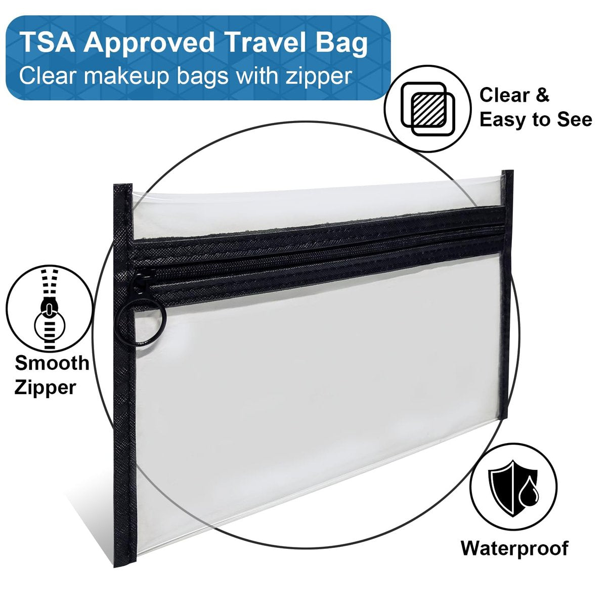 LMBTNCG TSA Approved Clear Toiletry Bags (3 Pack) - Waterproof PVC Travel Organizer Pouches with Zipper, Transparent Makeup Cosmetic Cases for Airport Security - görsel 7
