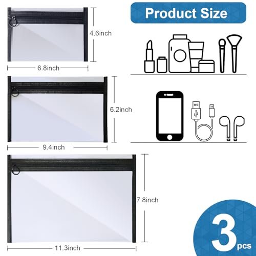 LMBTNCG TSA Approved Clear Toiletry Bags (3 Pack) - Waterproof PVC Travel Organizer Pouches with Zipper, Transparent Makeup Cosmetic Cases for Airport Security - görsel 6