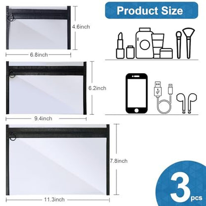 LMBTNCG TSA Approved Clear Toiletry Bags (3 Pack) - Waterproof PVC Travel Organizer Pouches with Zipper, Transparent Makeup Cosmetic Cases for Airport Security