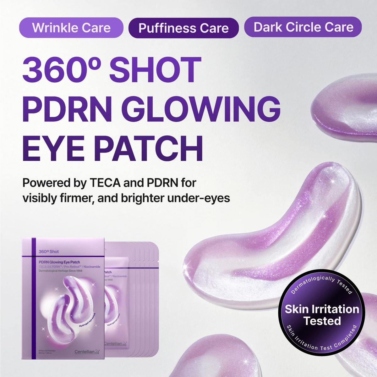 CENTELLIAN 24 360 Shot PDRN Glowing Eye Patch (6 Sets, 12ea) – Instant Depuffing & Dark Circle Revitalizing Hydrogel Under Eye Patches with PDRN, Retinol & Glutathione Avelisse